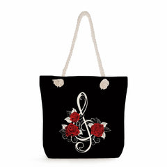 Red Rose Tote Bag Floral Print Women Casual High Capacity Handbag