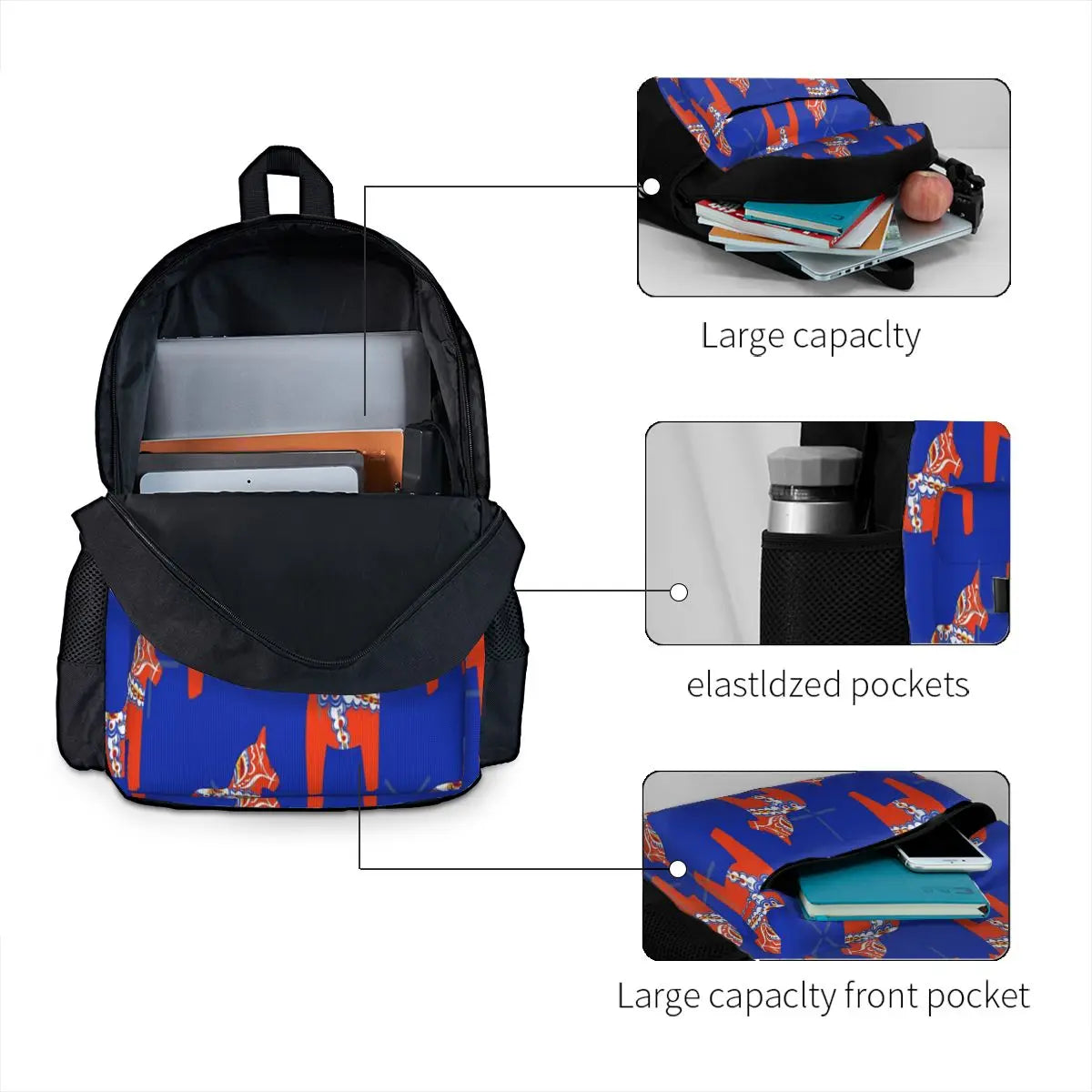 Red Dala Horse Backpack for Men and Women