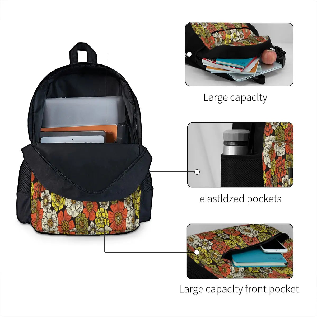 Vintage Floral Pattern Backpack for Men and Women
