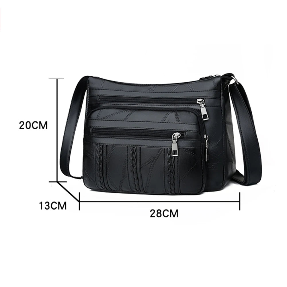Retro Mother's Shoulder Handbags Casual PU Leather Braided Women's Messenger Bag