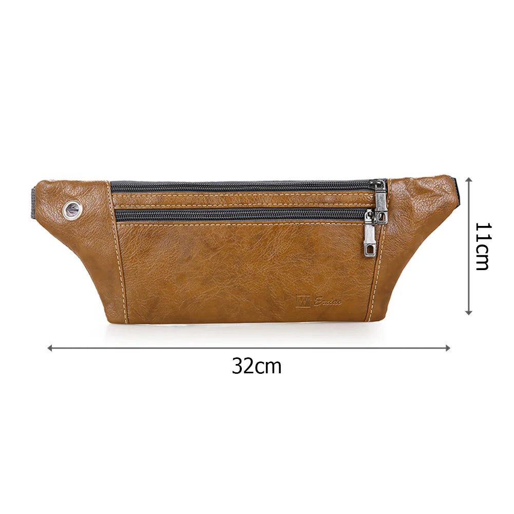 Vintage Men PU Leather Phone Pouch Fanny Pack Chest Waist Crossbody Bag
