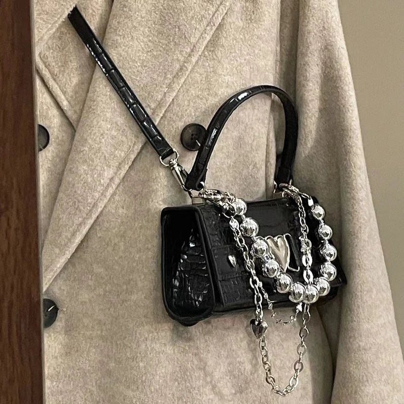 Crocodile Pattern Shoulder Bag for Women Girls Retro Chains Crossbody Handbag