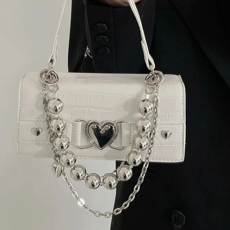 Crocodile Pattern Shoulder Bag for Women Girls Retro Chains Crossbody Handbag