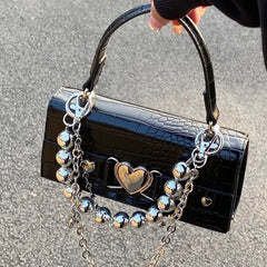 Crocodile Pattern Shoulder Bag for Women Girls Retro Chains Crossbody Handbag