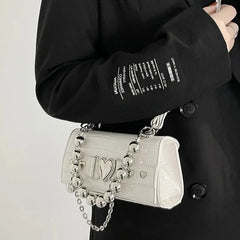Crocodile Pattern Shoulder Bag for Women Girls Retro Chains Crossbody Handbag