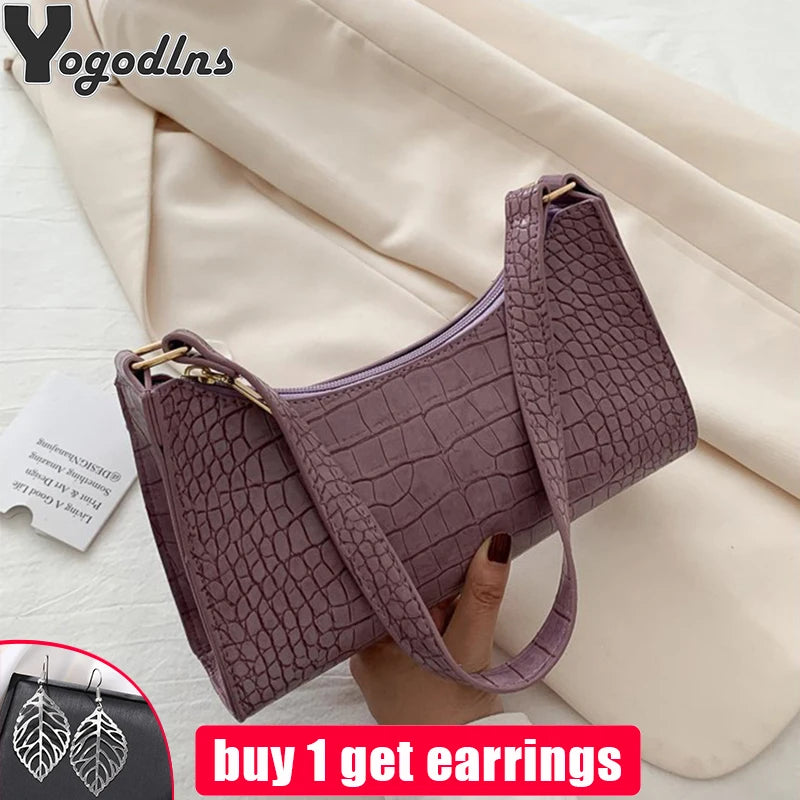 Retro Crocodile Pattern Shoulder Bag For Women PU Leather Armpit Bag