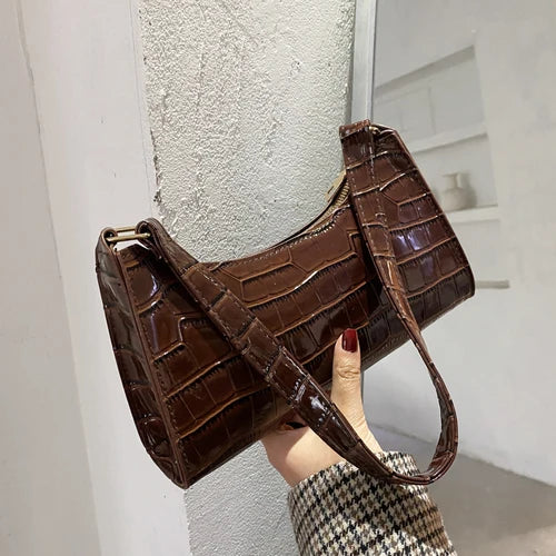Retro Crocodile Pattern Women Hobos Underarm Bags Patent Leather