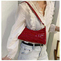 Retro Crocodile Pattern Women Hobos Underarm Bags Patent Leather