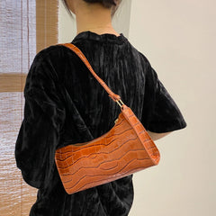 Retro Crocodile Pattern Women Hobos Underarm Bags Patent Leather