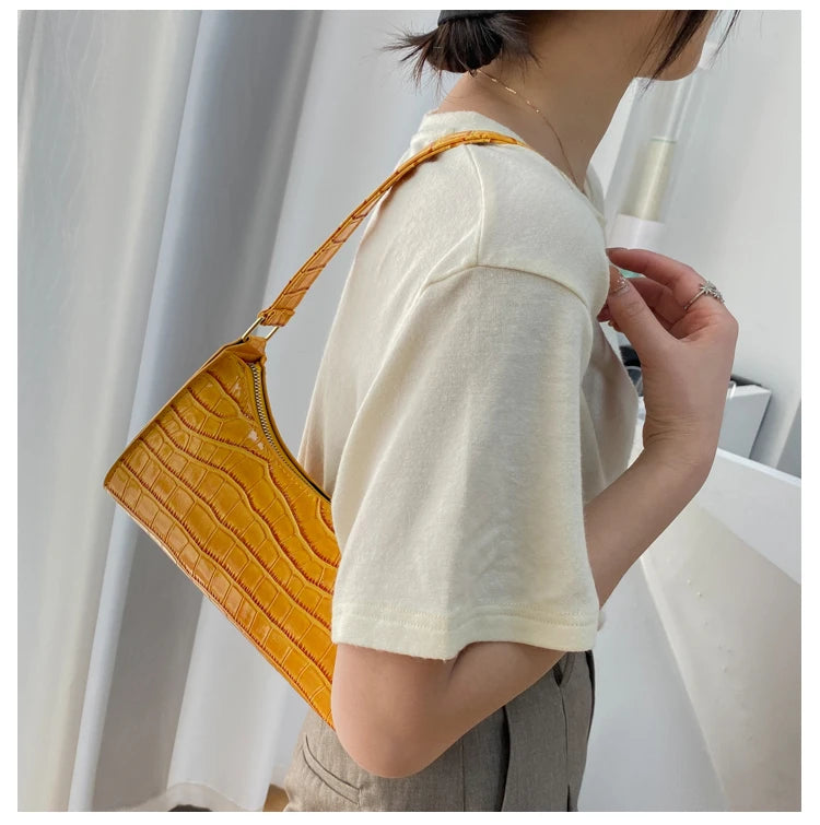 Retro Crocodile Pattern Women Hobos Underarm Bags Patent Leather