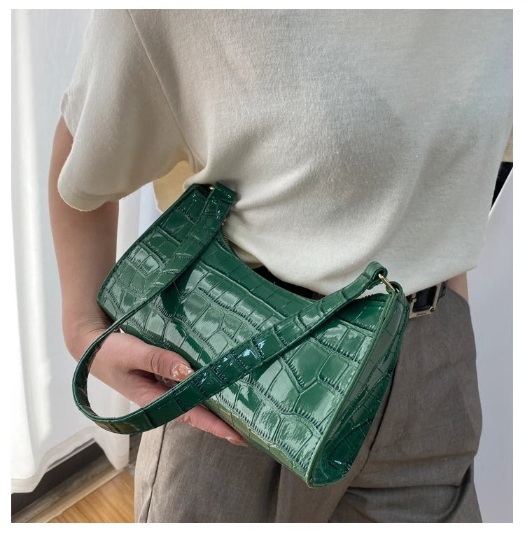 Retro Crocodile Pattern Women Hobos Underarm Bags Patent Leather