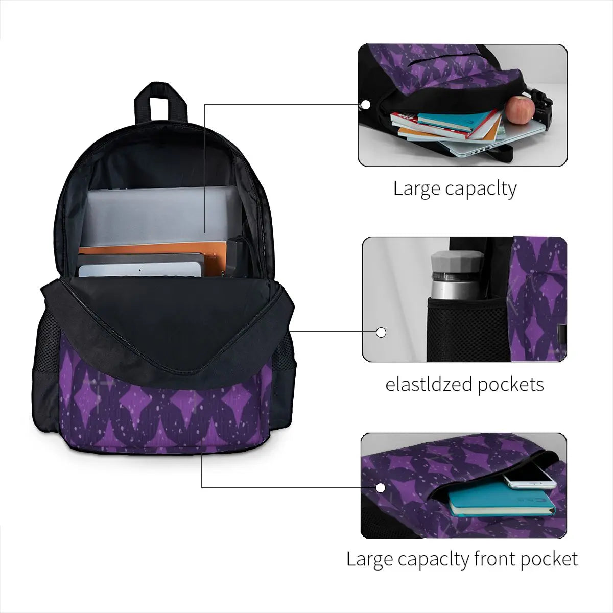 Retro Diamond Pattern Backpack Men Women's Bag