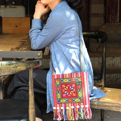 Ethnic Tassel Shoulder Bag Hippie Crossbody Embroidery Boho Tote