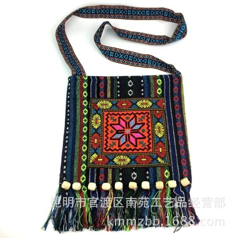 Ethnic Tassel Shoulder Bag Hippie Crossbody Embroidery Boho Tote
