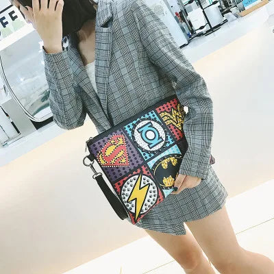 Retro Envelope Clutch Rivet Punk Handbag Messenger Bag for Women