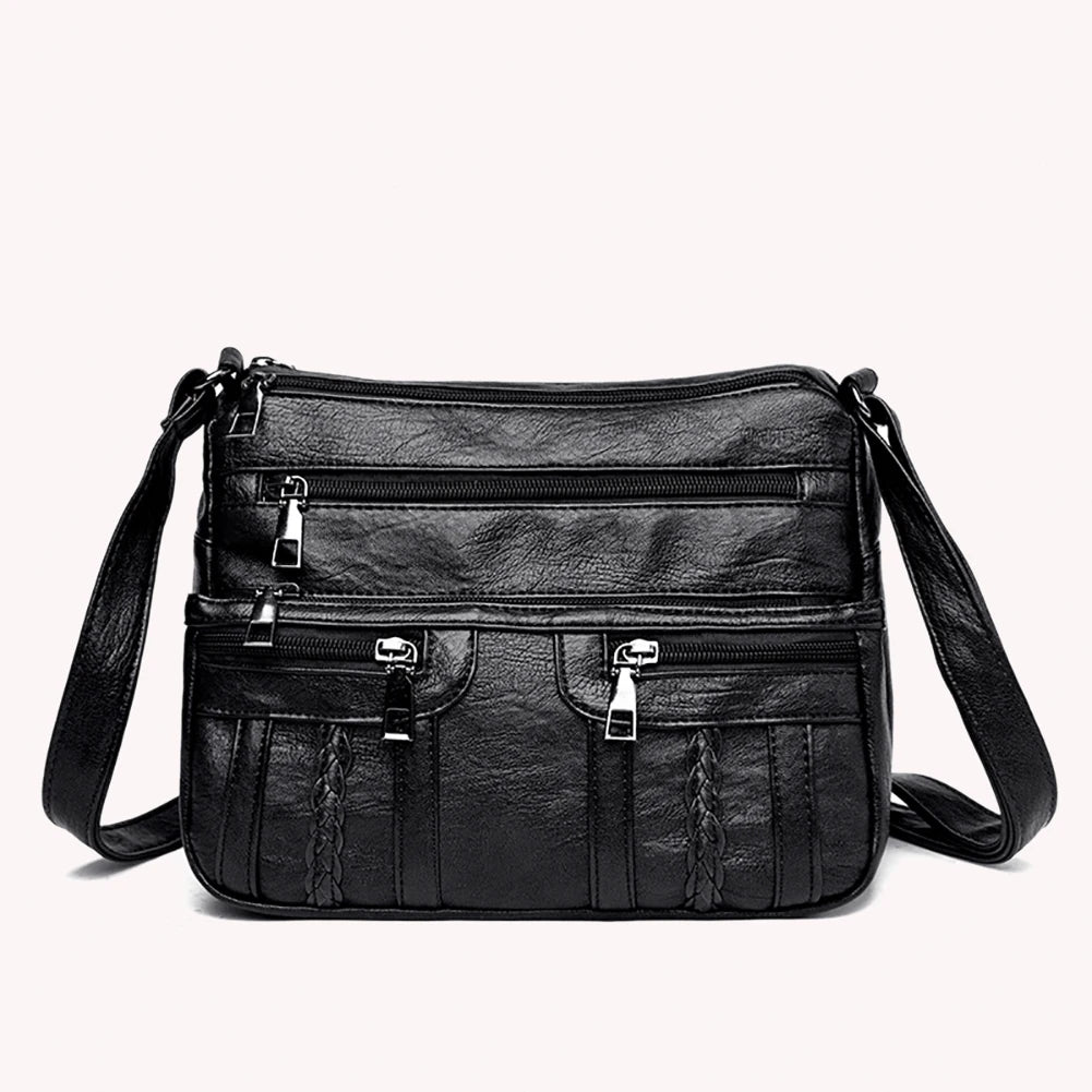 Retro Crossbody Shoulder Bag Women PU Soft Leather Female Solid Handbag