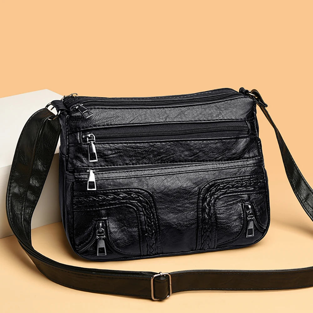 Retro Crossbody Shoulder Bag Women PU Soft Leather Female Solid Handbag