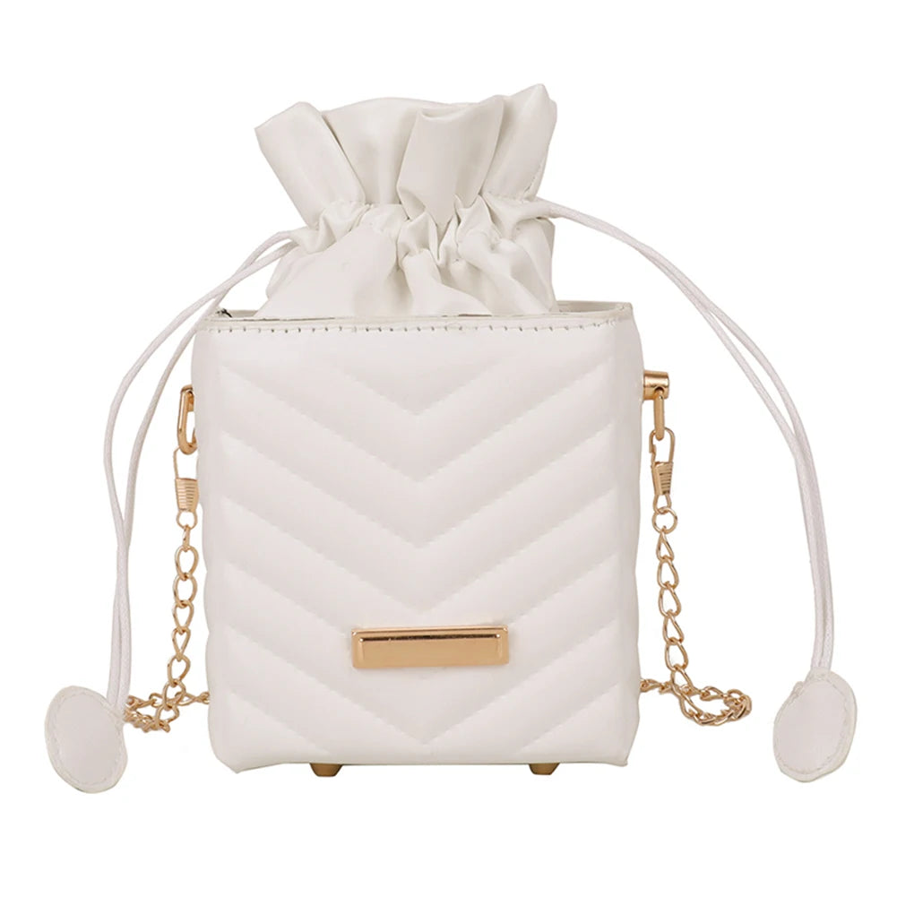 Vintage PU Leather Bucket Bag with Chain Strap