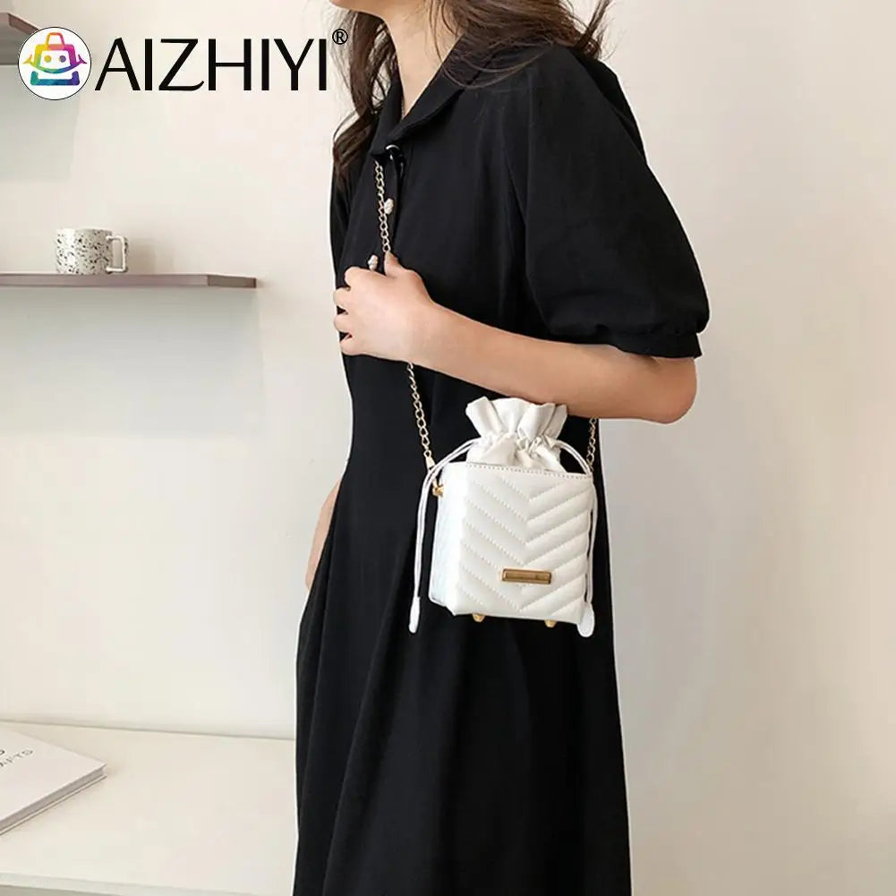 Vintage PU Leather Bucket Bag with Chain Strap