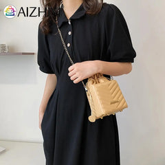 Vintage PU Leather Bucket Bag with Chain Strap
