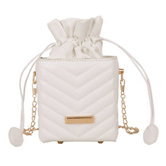 Vintage PU Leather Bucket Bag with Chain Strap