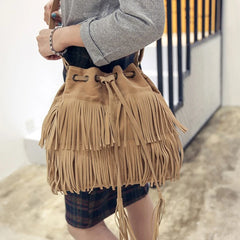 Retro Fringe Women Messenger Bags Tote Handbag Tassel Shoulder Handbag