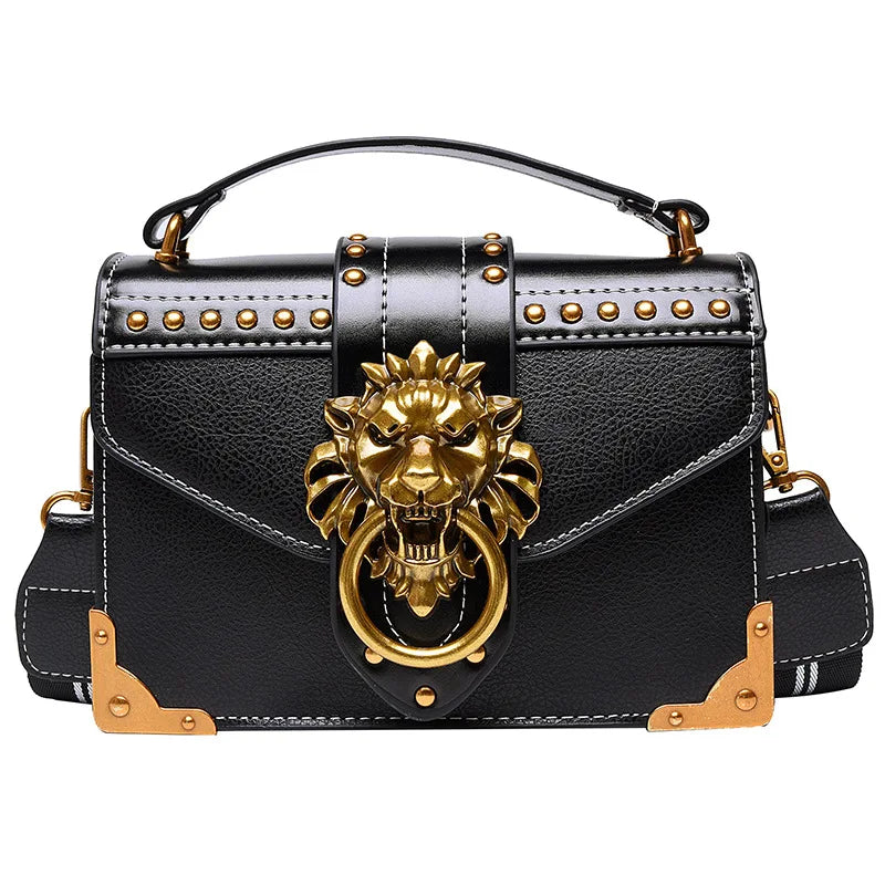 Retro Metal Lion Head Crossbody Bag for Girls