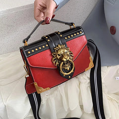 Retro Female Crossbody Bag Metal Lion Head Shoulder Purse