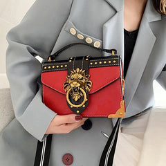 Retro Female Crossbody Bag Metal Lion Head Shoulder Purse