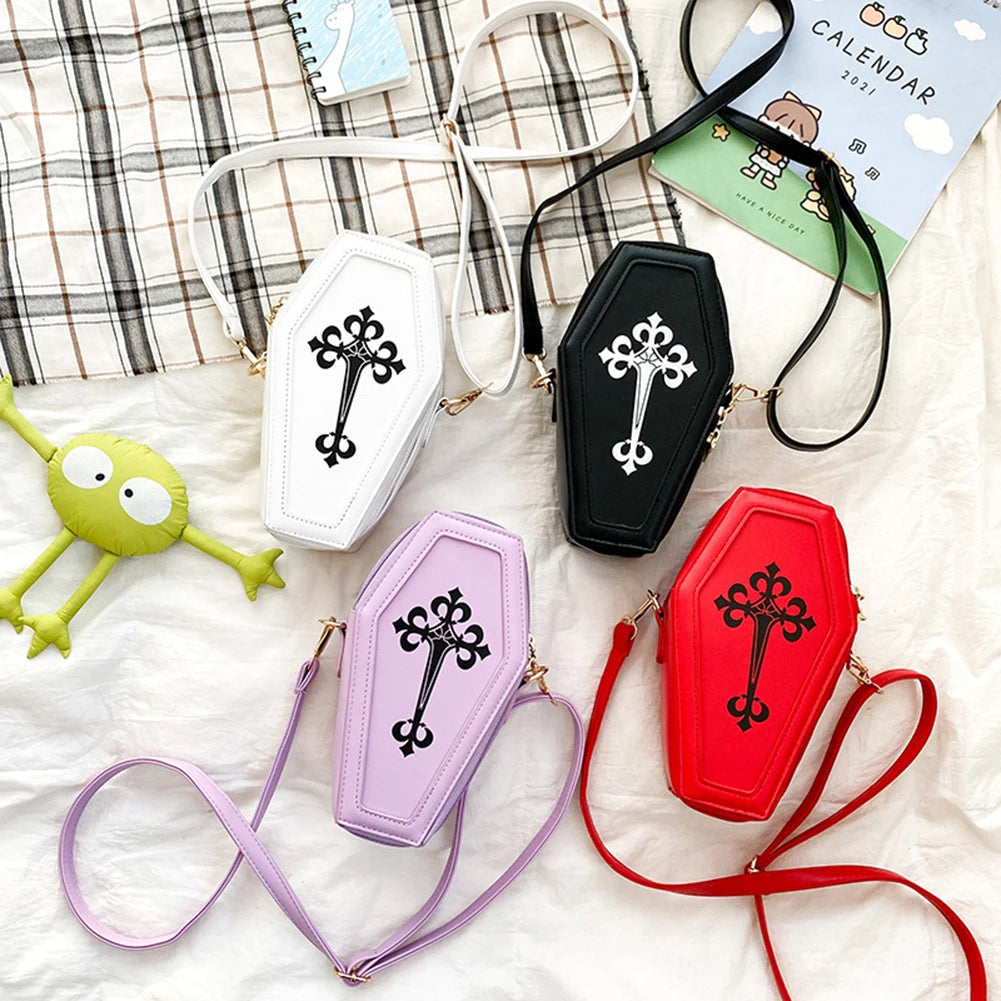 Gothic Shoulder Bag Halloween Handbag Crossbody Coffin Shape Purses