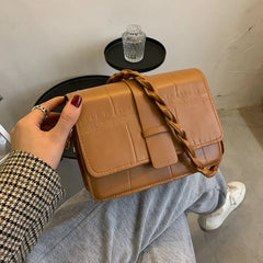 Retro Ladies PU Small Square Shoulder Bag Solid Casual Messenger Bags