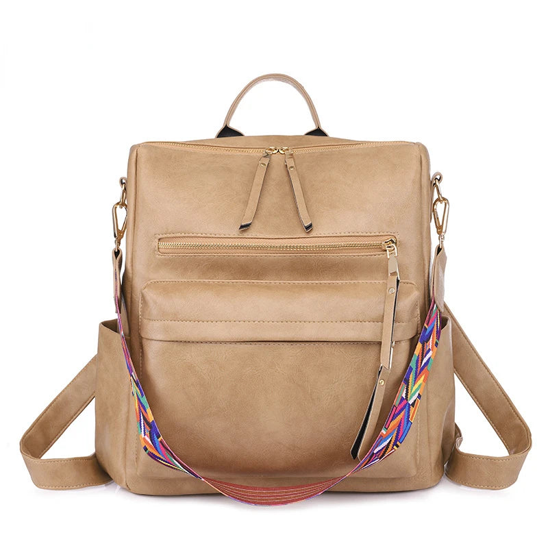 Retro Leather Backpack Large Capacity Travel Rucksack