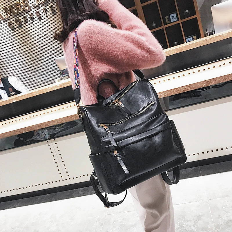 Vintage PU Leather Backpack Women's Travel School Bags