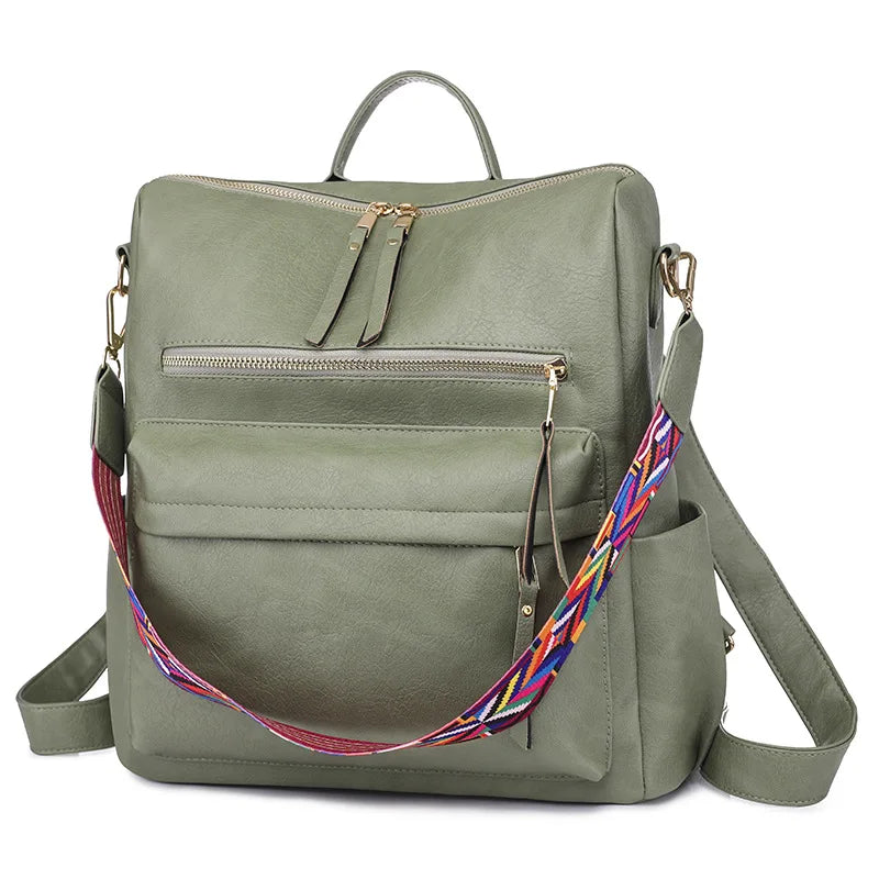Vintage PU Leather Backpack Women's Travel School Bags