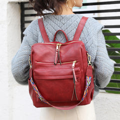 Retro Large Capacity Backpack Women PU Leather Rucksack Shoulder School Bags