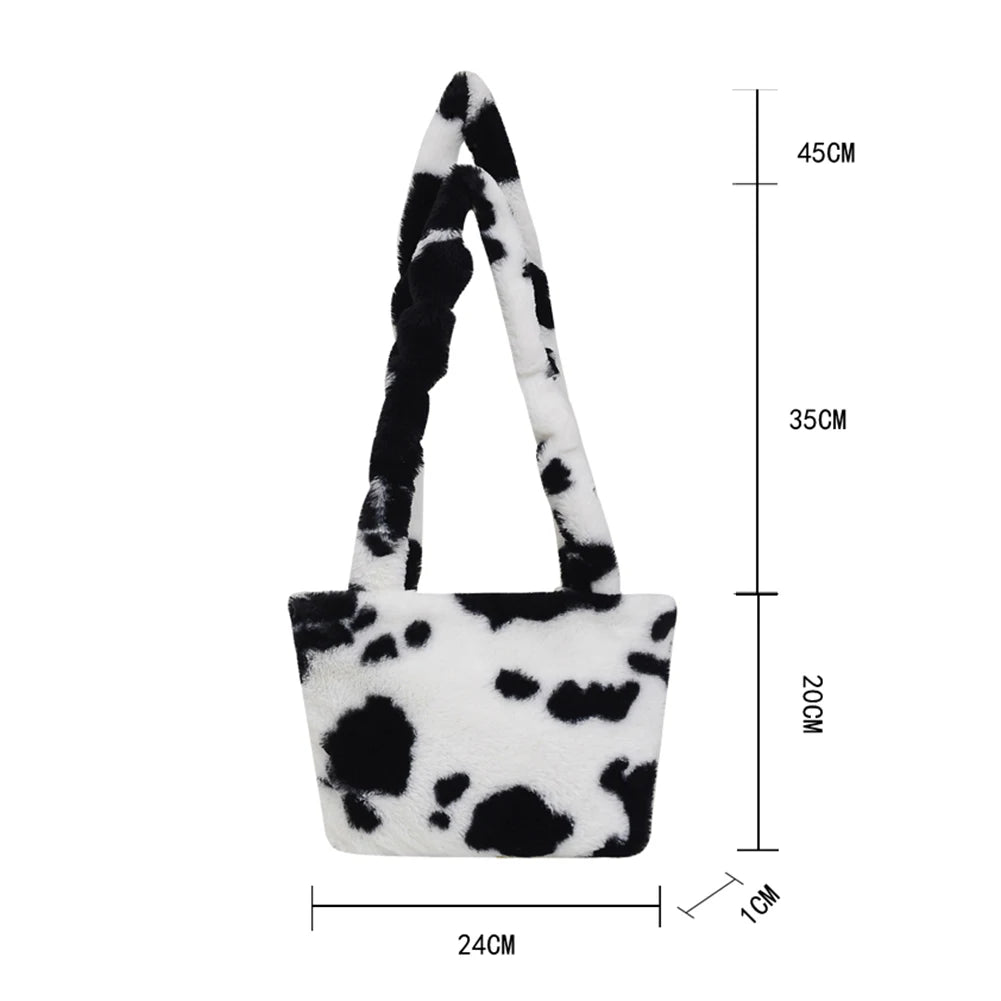 Leopard Pattern Crossbody Bag Plush Shoulder Handbag