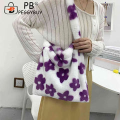 Leopard Print Shoulder Bag Soft Plush Winter Tote