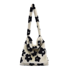 Leopard Print Shoulder Bag Soft Plush Winter Tote