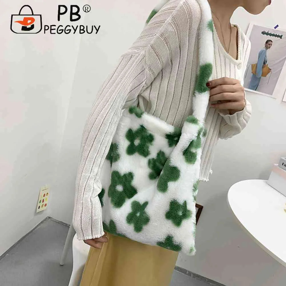 Leopard Print Shoulder Bag Soft Plush Winter Tote
