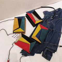 Retro Matte Patchwork Crossbody Bags for Women with Chains Strap