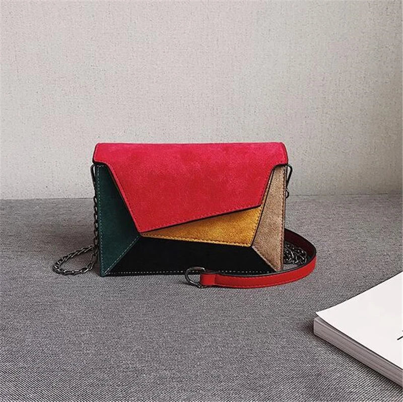 Retro Matte Patchwork Crossbody Bags for Women with Chains Strap