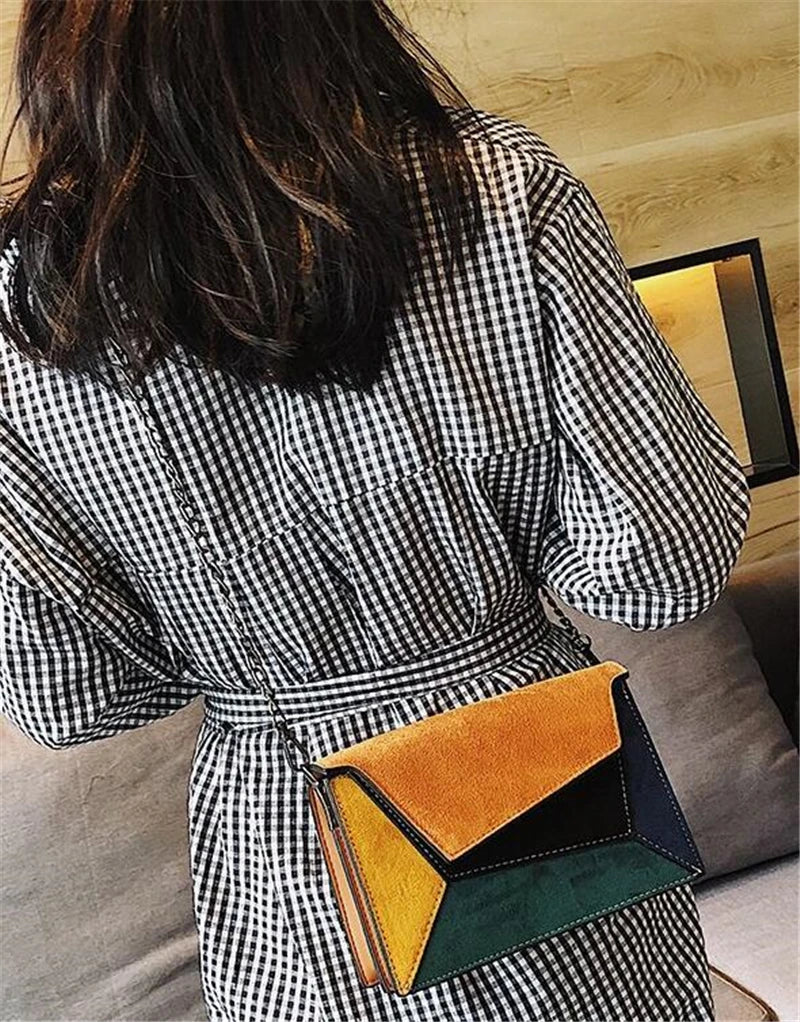 Retro Matte Patchwork Crossbody Bags for Women with Chains Strap
