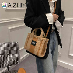 Retro Messenger Bag Women Fleece Shopping Tote Street Use Winter Satchel
