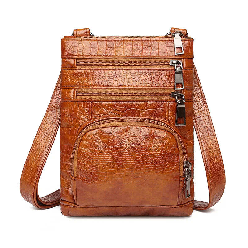 Retro Mini Women Shoulder Bag Brown PU Leather Handbag Multi-pockets