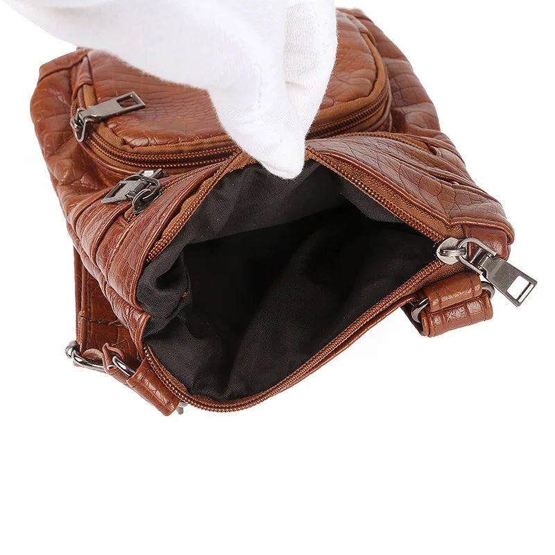 Brown PU Leather Mini Shoulder Bag Women Handbag Zipper Purse Crossbody