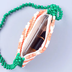 Retro Orange Green Twill Acrylic Beading Bag Hand Woven Women's Shoulder