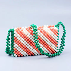 Retro Orange Green Twill Acrylic Beading Bag Hand Woven Women's Shoulder