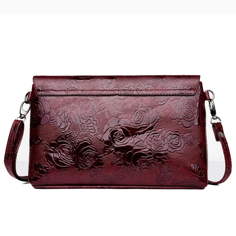 Retro Rose Flower Embossed Sling Bag Mother Single Shoulder Purse