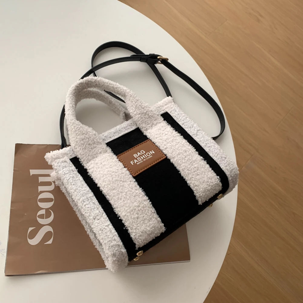 Retro Shoulder Bag Women Fleece Crossbody Handbag