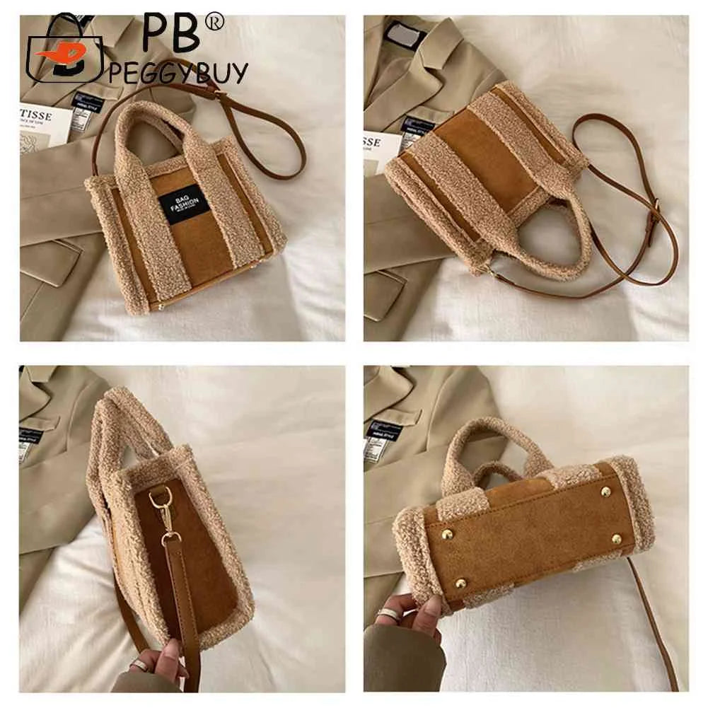 Retro Shoulder Bag Women Fleece Crossbody Handbag